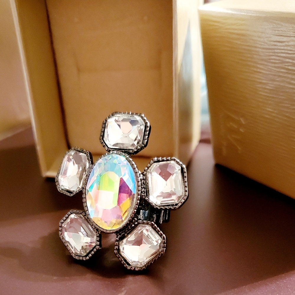 Iridescent Crystal Gunmetal Stretch Ring